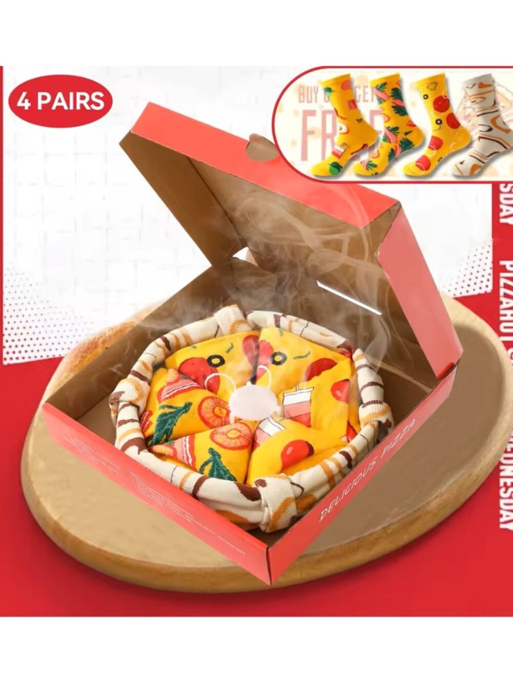 PIZZA SOCKS - Viral Pepperoni Pizza Socks - 4 Pairs - NEW